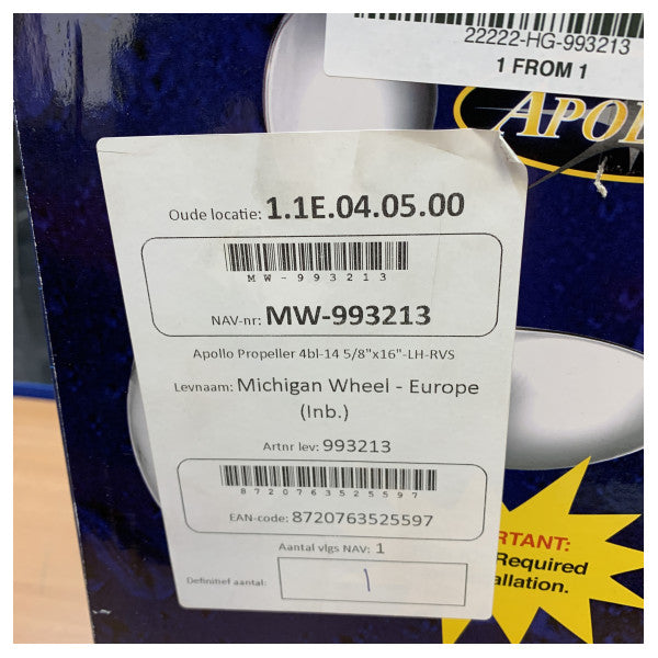 Michigan Apollo 4 Kanatlı Paslanmaz Çelik Pervane 14 5/8 x 16 LH - 993213