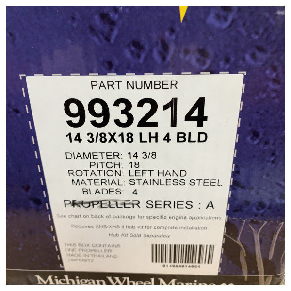 Michigan Apollo 4-blads rustfri stålpropell 14 3/8 x 18 LH - 993214
