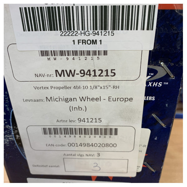 Michigan Vortex hélice en aluminium à 4 pales 10 1/8 x 15 RH - 941215