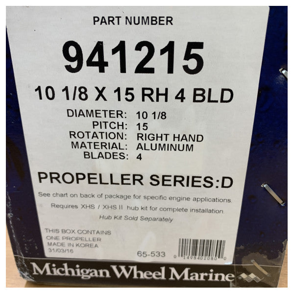 Michigan Vortex hélice en aluminium à 4 pales 10 1/8 x 15 RH - 941215