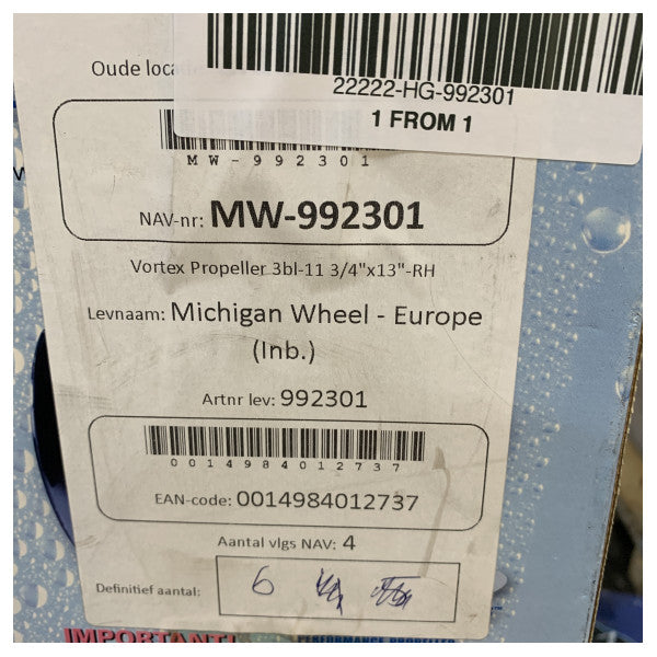 Michigan Vortex hélice en aluminium à 3 pales 11 3/4 x 13 RH - 992301