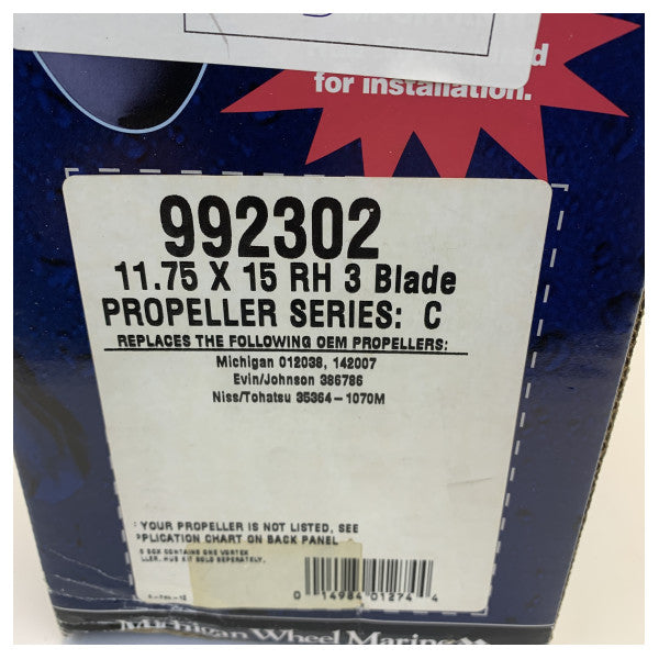 Michigan Vortex Aluminium 3-Blatt-Propeller 11 3/4 x 15 RH - 992302