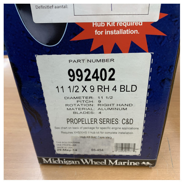 Michigan Vortex 4-Blatt-Aluminiumpropeller 11 1/2 x 9 RH - 992402