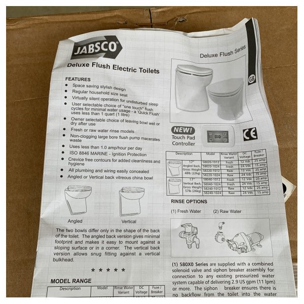 Jabsco Deluxe Flush DF14 24V Elektrische Marine-Toilette mit Softclose-Sitz und Pumpe - 58280-3024