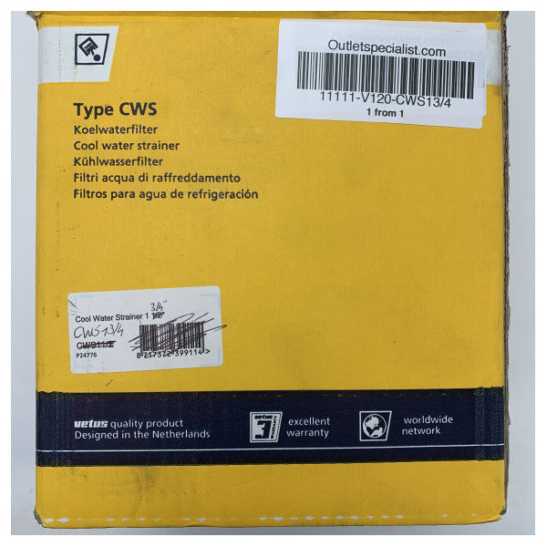 Filtro de enfriamiento de agua de mar Vetus CWS13/4 de 1 3/4 pulgadas