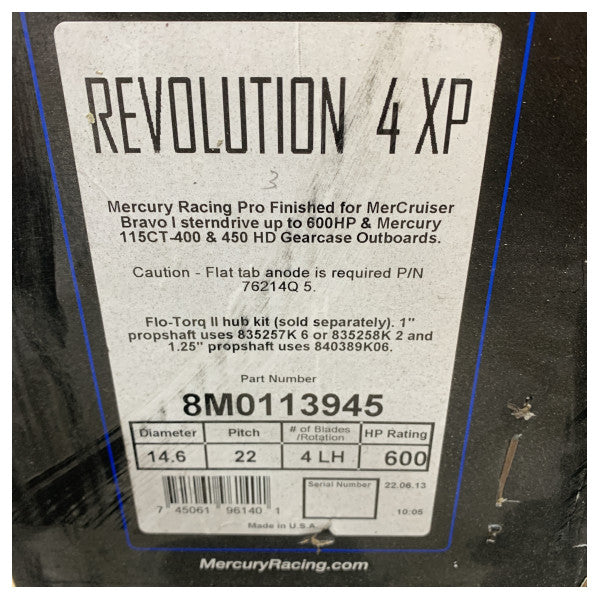 Mercury Revolution 4 XP Propeller 8M0113945 14.6 x 22 LH rustfrit stål