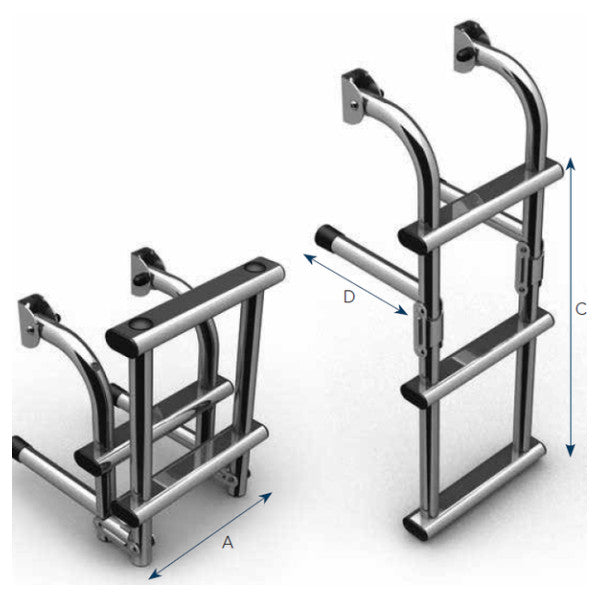 Nautinox ruostumattomasta teräksestä valmistettu merilaituri, jossa on 3 askelmaa, taitettava - 2046-1