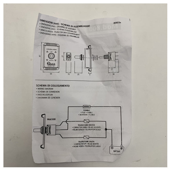 Quick Model 800 Up-Down windlass controller panel black 12/24V