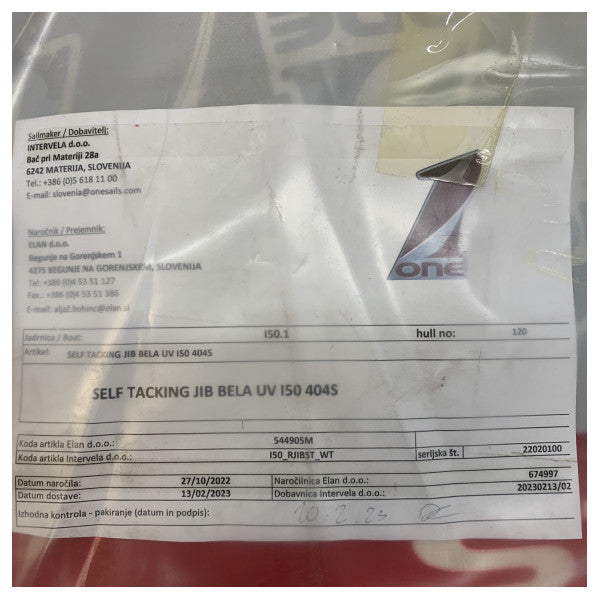 One Sails Self Tacking Jib Bela UV Elan 404S:lle