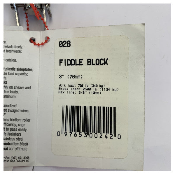 Harken 028 lille enkeltblok til båd ELC1-028 76 mm