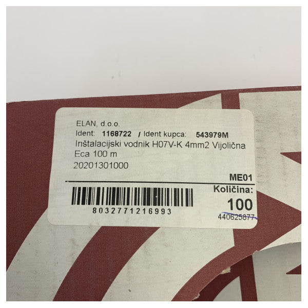 Câble conducteur H07V-K 4 mm² violet 100 m