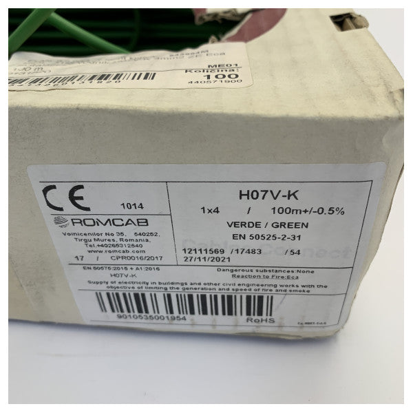 H07V-K 4mm2 einadriges flexibles Elektrokabel – Grün 100 m