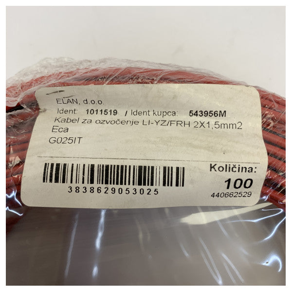 Cavo per altoparlanti ignifugo marino FRH 2x1,5 mm² Rosso/Nero - Rotolo da 100 m
