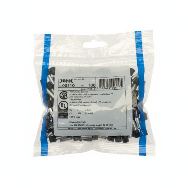 BM Embouts de câble isolés 6 mm² x 20 mm noirs 100 pièces