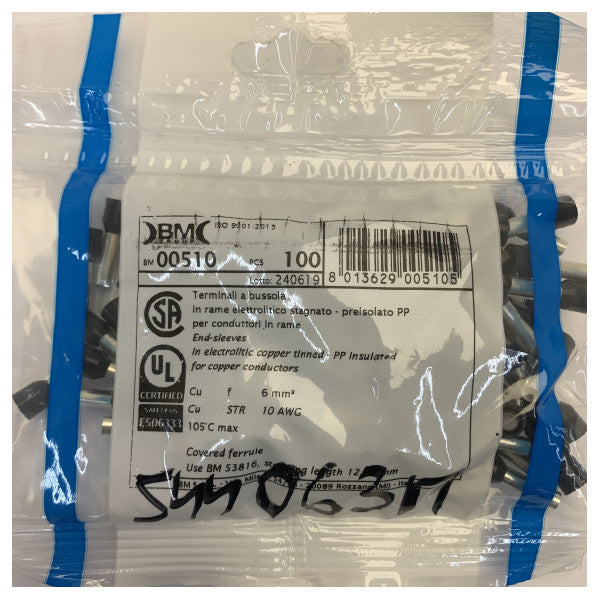 BM Embouts de câble isolés 6 mm² x 20 mm noirs 100 pièces
