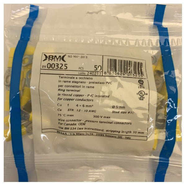 Isolated Yellow 6 M5 Rumen Ring Cable Lug