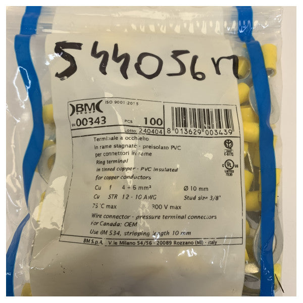 Yellow 6 M10 isolert ringkabelsko 100 stk