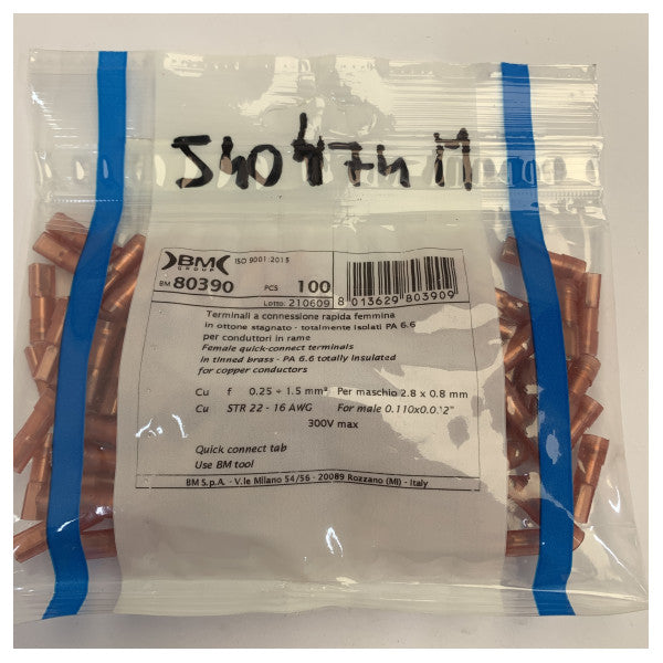 BM Group 1.5-3.2mm Red Insulated Female Crimp Terminals - 100pcs
