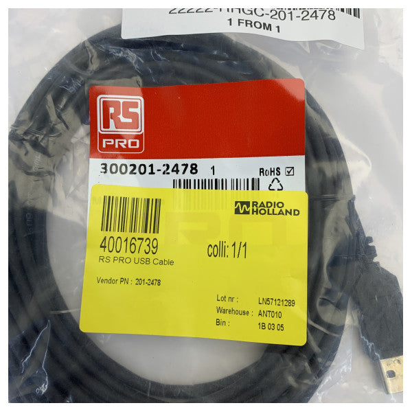 RS PRO 201-2478 USB 2.0 kabel Type A na Type B - podatkovni kabel za pomorsku upotrebu