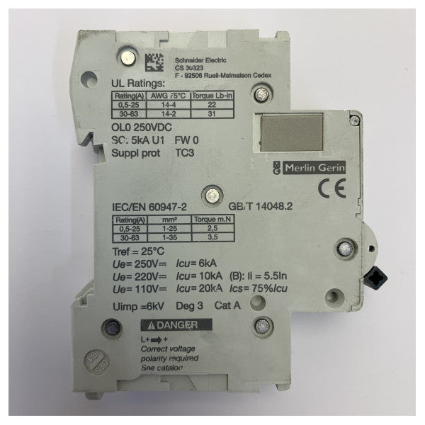 Schneider Electric C60H-DC B16A Μινιατούρα Αυτόματος Διακόπτης 16A 250VDC