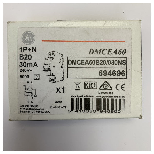GE General Electric DMCEA60B20 マリン漏電遮断器 RCBO