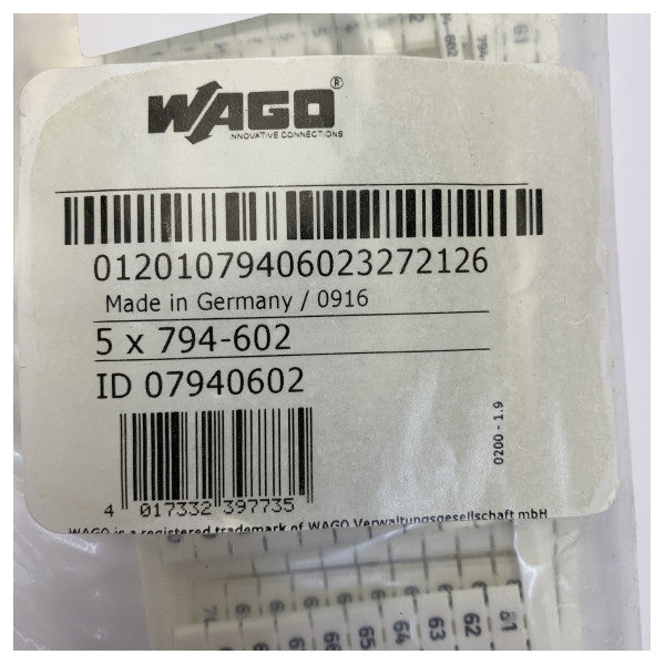 Wago 794-602 WMB マーキングシステムカード - 数字 1-50