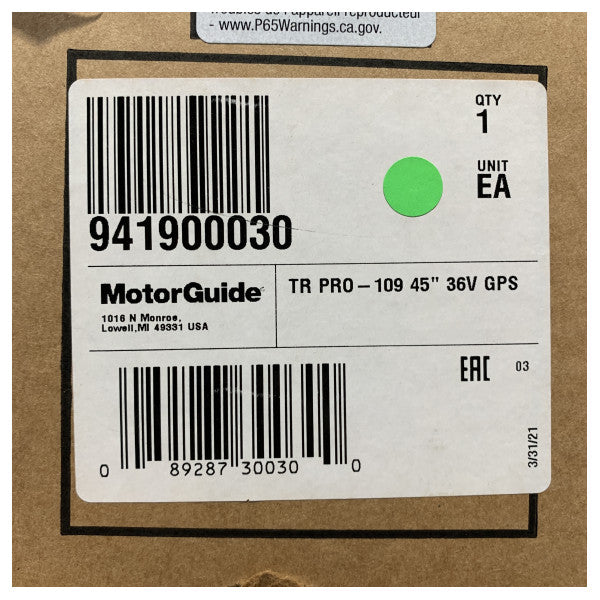 MotorGuide Tour Pro trollingmotor 109LB 45 tommer + Pinpoint GPS 36V - 941900030