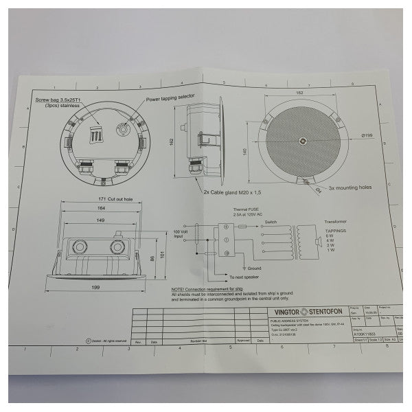 Zenitel CL-200T Marine Audio-Deckenlautsprecher Firedome 100V