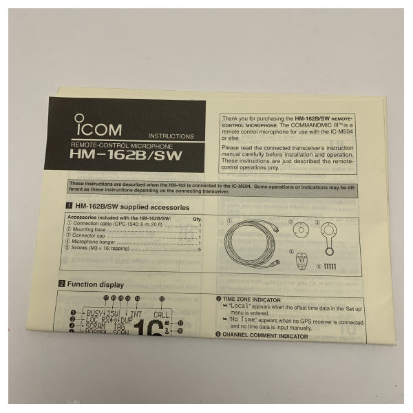 Icom Uzaktan Kumanda Mikrofonu HM-162B IPX8 Deniz İletişimi için Su Geçirmez