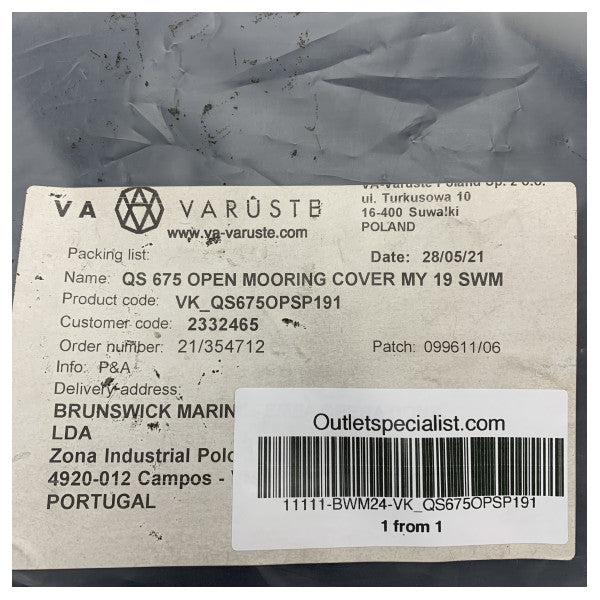 Quicksilver 675 Open Complete Mooring and Transport cover black - VK_QS675OPSP1