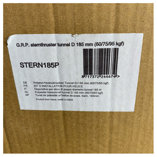 Tunnel de propulseur d'étrave en polyester Vetus de 185 mm pour systèmes de propulsion arrière marins - STERN185P