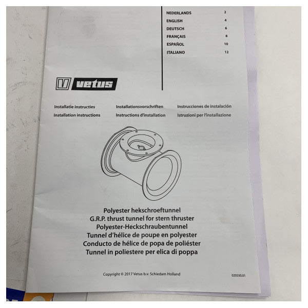 Tunnel de propulseur d'étrave en polyester Vetus de 185 mm pour systèmes de propulsion arrière marins - STERN185P