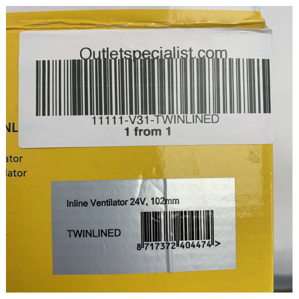 Ventilador de Sala de Máquinas Marítimo Vetus 24V Inline 102 mm - 4 polegadas - TWINLINED