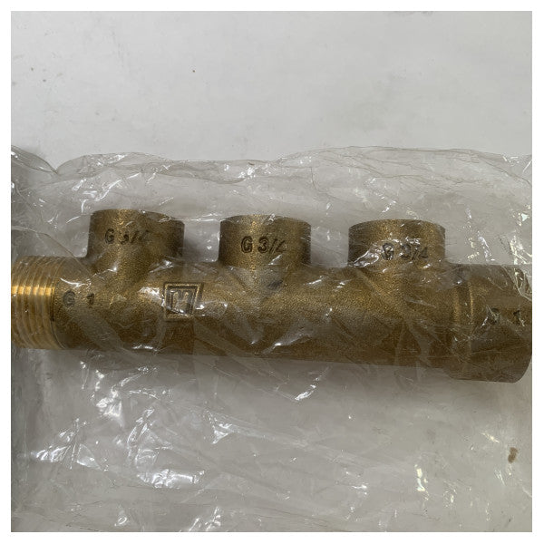 Vetus Brass Marine Manifold 1x G1 to 3x G3/4 for Water and Fuel Systems - MAN3G3-4