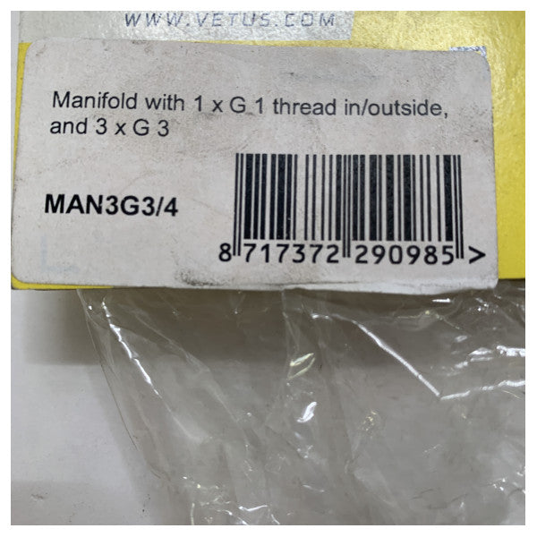 Vetus Brass Marine Manifold 1x G1 to 3x G3/4 for Water and Fuel Systems - MAN3G3-4