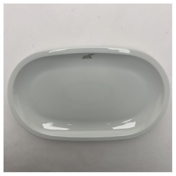 Owalna taca ceramiczna 35 cm z chromowanym wykończeniem i logo CRN - trwała taca do serwowania dla łodzi i jachtów