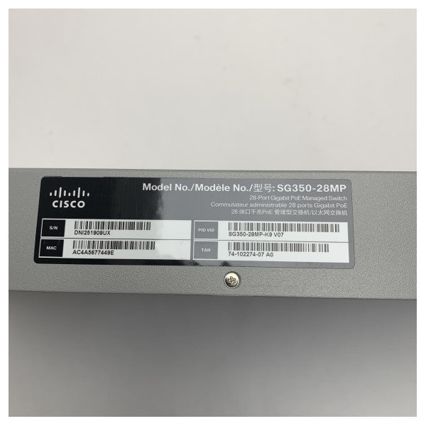 Cisco SG350-28MP-K9-EU Switch de Rede Gerido PoE de 28 Portas Gigabit para Negócios e Aplicações Marítimas