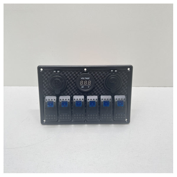 Allpa Deluxe 6-kytkimen 12 V:n merenkulun ohjauspaneeli, jossa on integroitu jännitenäyttö veneisiin - 2814