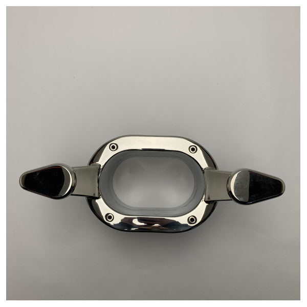 Hochwertige ovale Marine-Klampe aus Edelstahl mit zwei Klemmen für die sichere Befestigung der Bootsleine