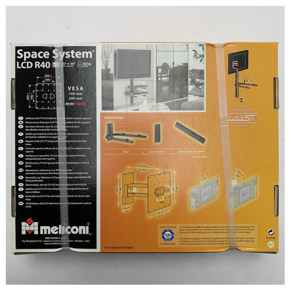 Регульований настінний кронштейн Meliconi Space System LCD R40 для 23-40-дюймових телевізорів з кабельною системою та вантажопідйомністю 30 кг