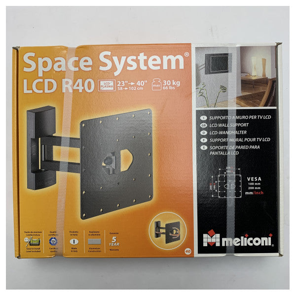 Регульований настінний кронштейн Meliconi Space System LCD R40 для 23-40-дюймових телевізорів з кабельною системою та вантажопідйомністю 30 кг