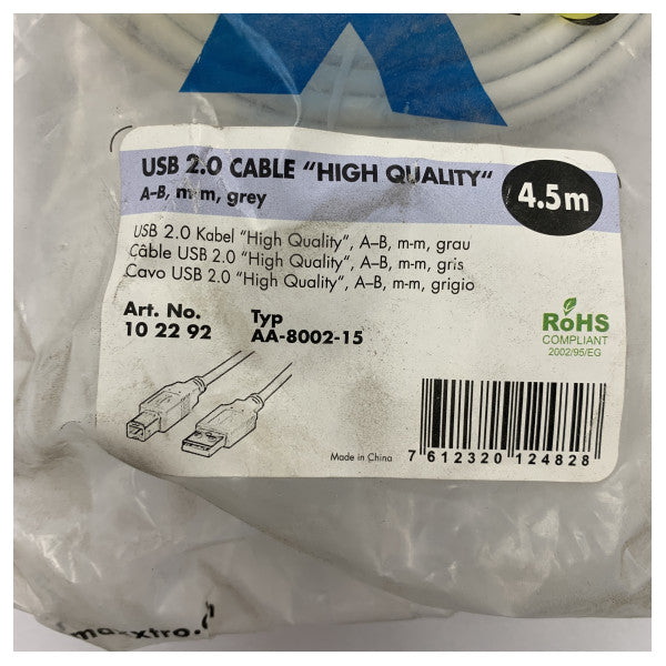 Maxxtro Câble USB 2.0 A-B durable de 4,5 m pour l'électronique marine - Transfert de données étanche et fiable