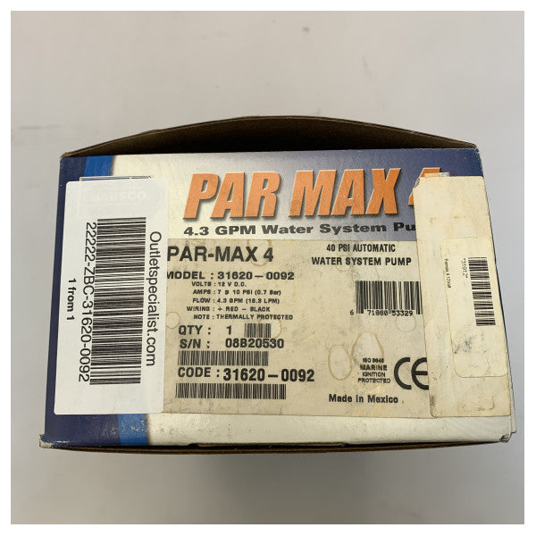 Jabsco Par Max 4 paineohjattu juomavesipumppu 12V | 16L/min -31620-0092