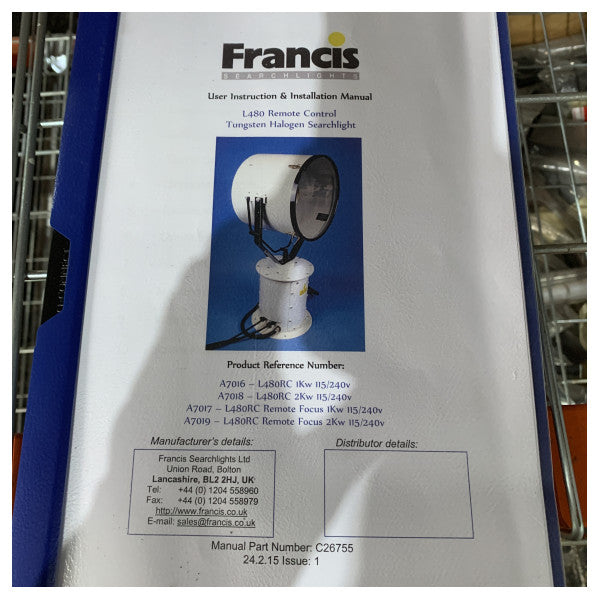Francis L480RC-1000W Faro de búsqueda eléctrico controlado por remoto 230V