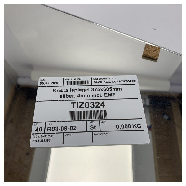 マリンミラー 375x605mm シルバークリスタルガラス、4mmの防腐EMZコーティング付き