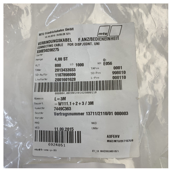 MTU X00E50208275 Connector Cable for Display Control Unit