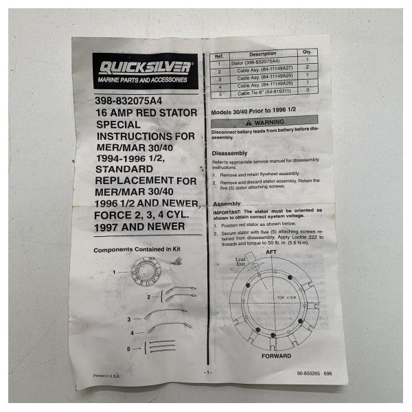 Mercury Quicksilver 100 - 125HP Boat Stator Kit - 398-832075A 4
