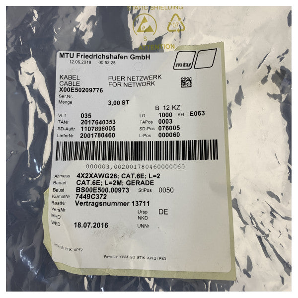 3x MTU X00E50209776 Кабел за мрежова връзка за двигател