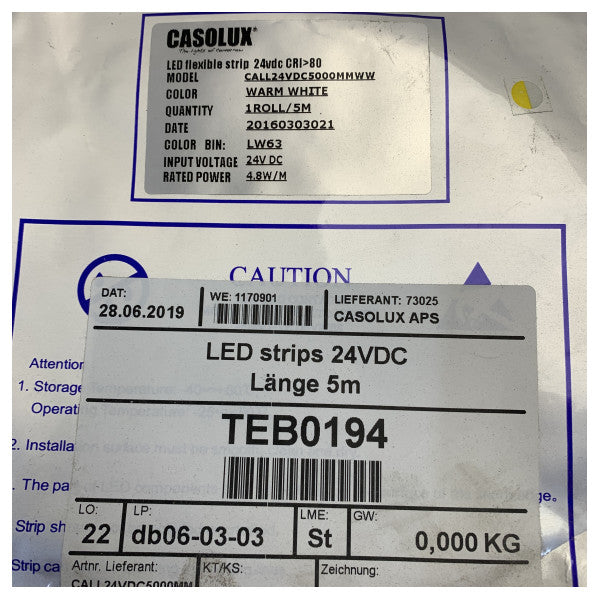 Striscia LED Marina Casolux 24V 5m Bianco Caldo - CALL24VDC5000MM