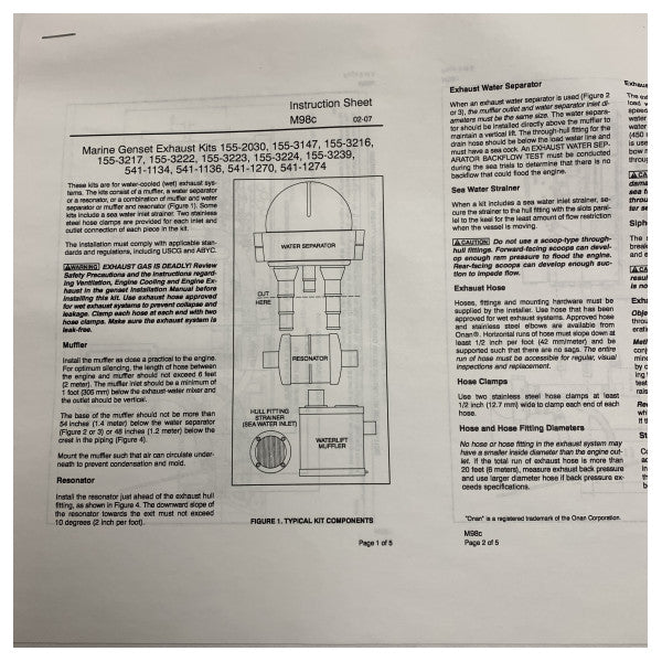 Silencieux pour générateur Cummins Onan - water lift - 2 - 2.5 inches - 0155-3222
